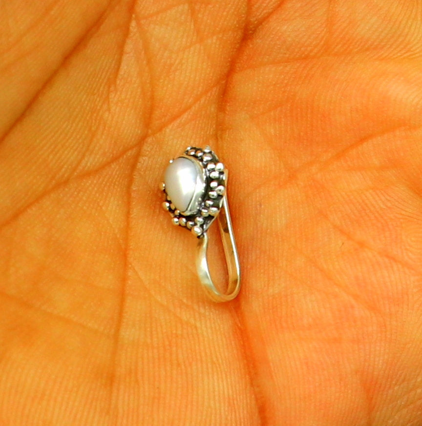 925 Sterling silver mother pearl nose pin, pure silver clip on nose pin, without piercing nose stud, party wear nose pin jewelry np131 - TRIBAL ORNAMENTS