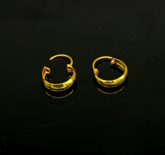 18kt yellow fine gold handmade customized hoops earring, excellent brides made clip on earring, Huggie Hoop Earrings jewelry ho67 - TRIBAL ORNAMENTS