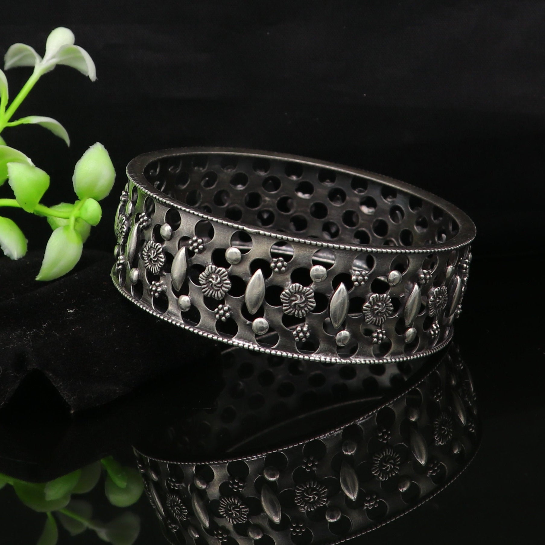 Flower Design Bracelet 925 Sterling Silver Black Oxidize Adjustable, Women Fashion Bracelet, Adjustable Cuff Bangle ,Silver Bracelet selling