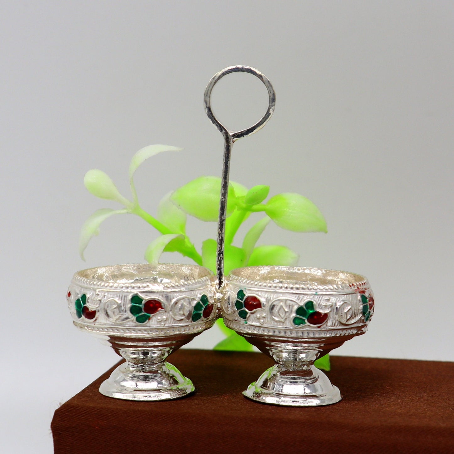 925 sterling silver handmade customized work puja utensils, silver tilak bowl, kesar chaindan kumkum patra or bowl, silver article su154 - TRIBAL ORNAMENTS