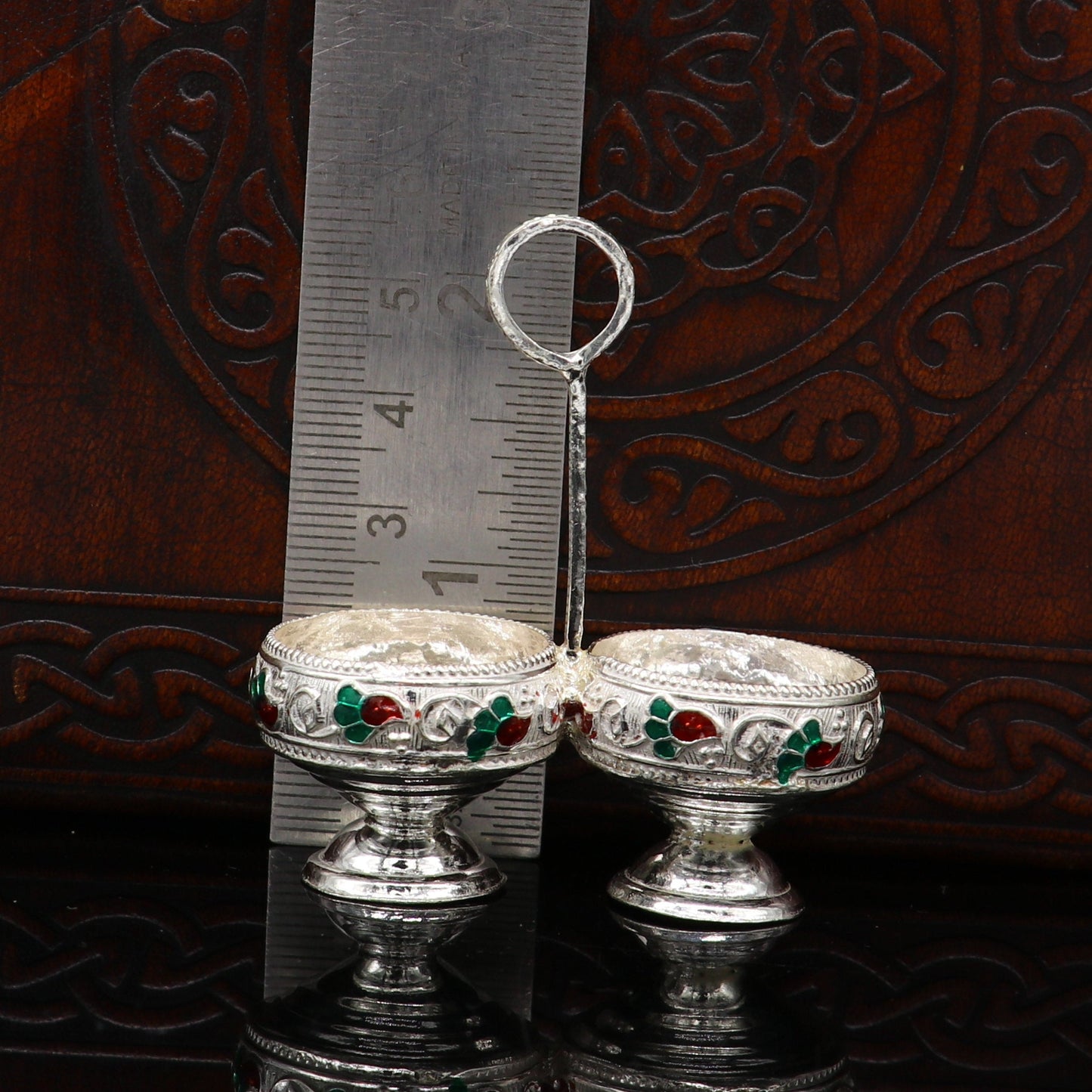 925 sterling silver handmade customized work puja utensils, silver tilak bowl, kesar chaindan kumkum patra or bowl, silver article su154 - TRIBAL ORNAMENTS