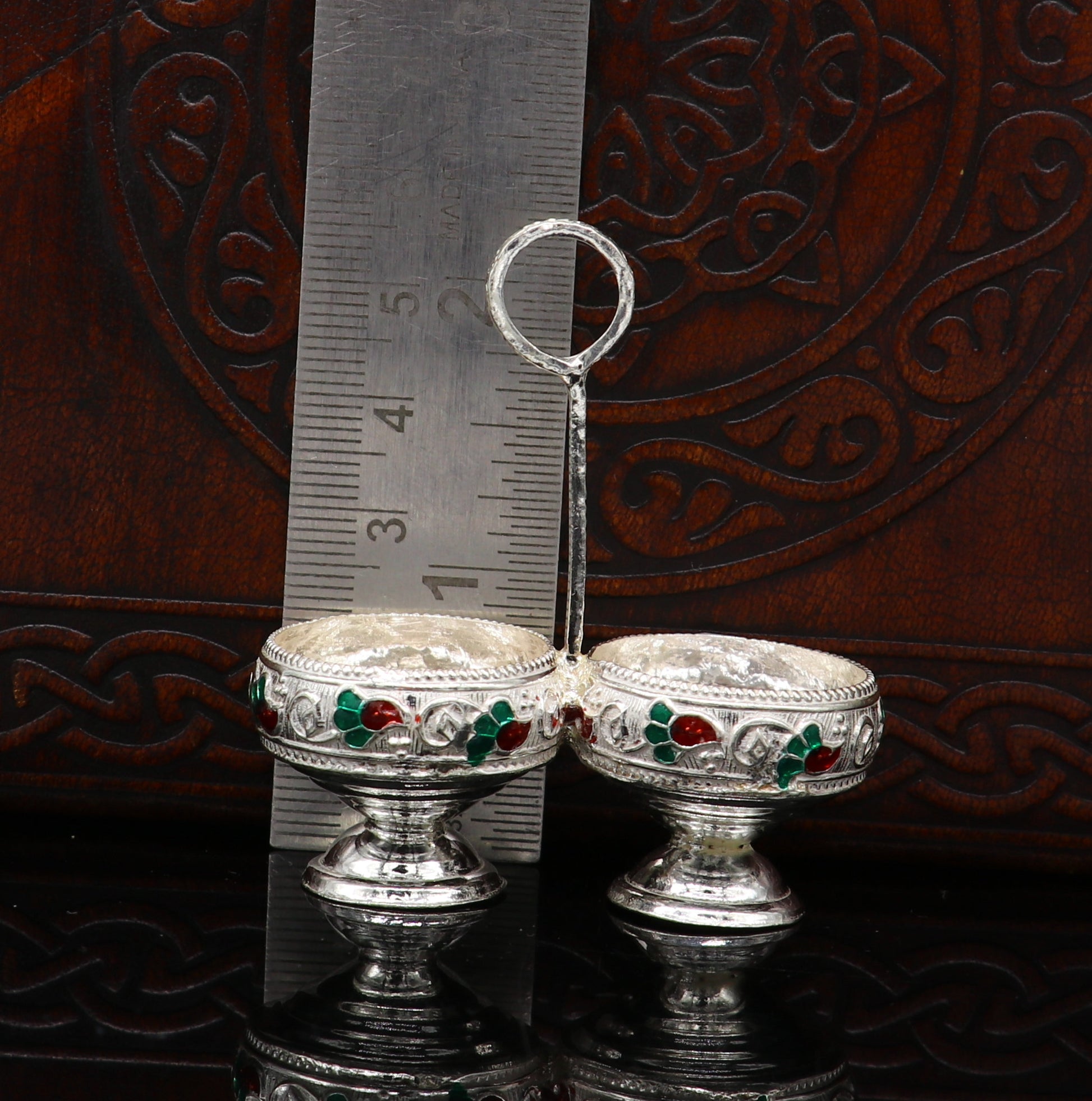 925 sterling silver handmade customized work puja utensils, silver tilak bowl, kesar chaindan kumkum patra or bowl, silver article su154 - TRIBAL ORNAMENTS