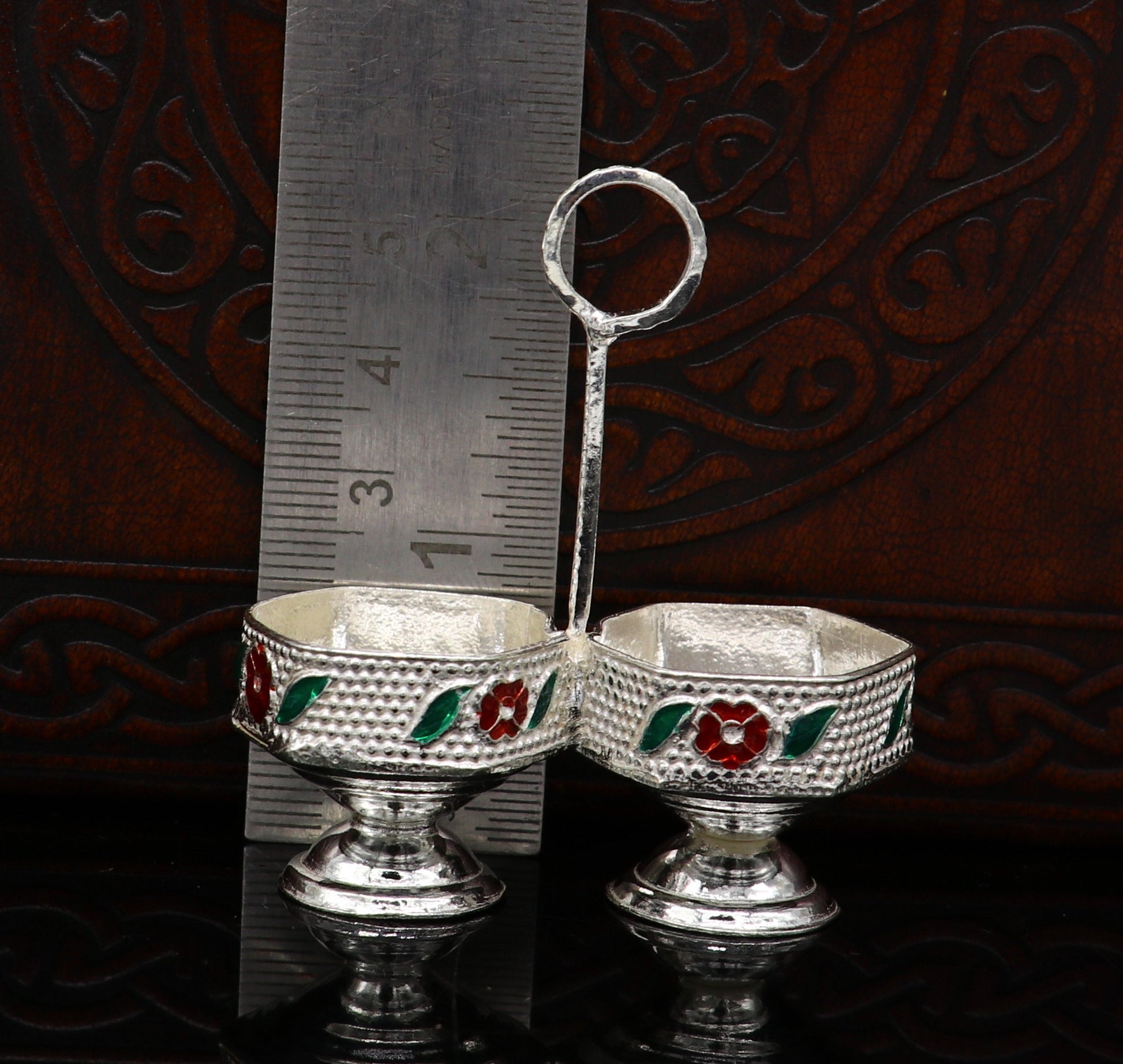 925 sterling silver handmade customized work puja utensils, silver tilak bowl, kesar chaindan kumkum patra or bowl, silver article su155 - TRIBAL ORNAMENTS