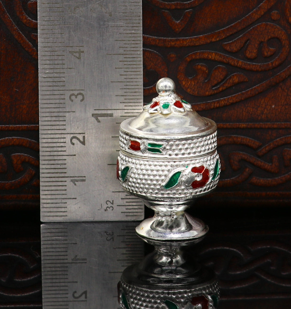 925 Sterling silver handmade fabulous trinket box, solid container box, casket box, sindoor box, enamel work customized gifting box stb91 - TRIBAL ORNAMENTS