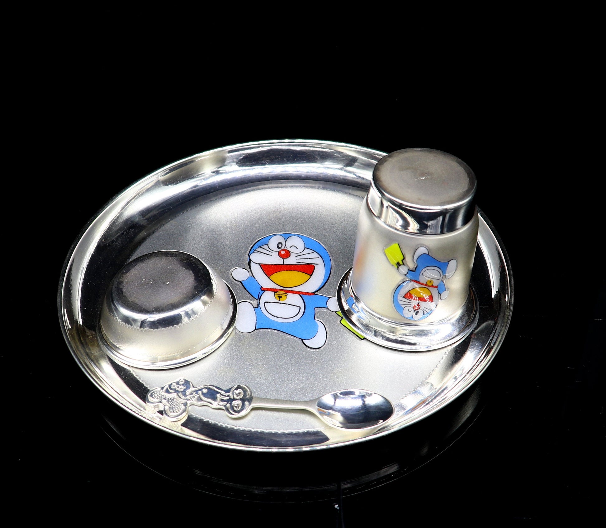 925 fine silver combo bowl, spoon ,Water/milk tumbler and plate/tray, silver baby dinner set utensils, best gifting utensils ideas sv131 - TRIBAL ORNAMENTS