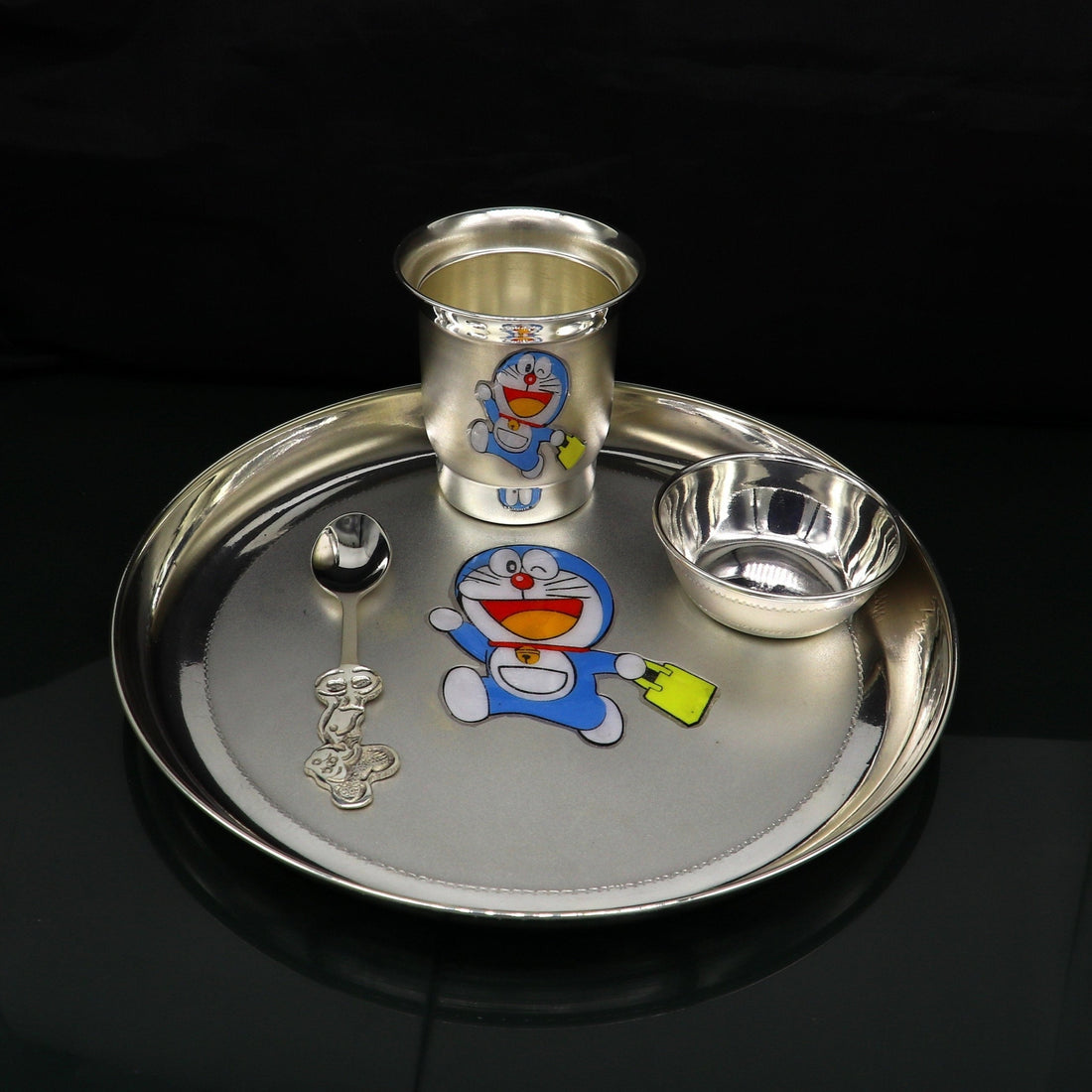 925 fine silver combo bowl, spoon ,Water/milk tumbler and plate/tray, silver baby dinner set utensils, best gifting utensils ideas sv131 - TRIBAL ORNAMENTS