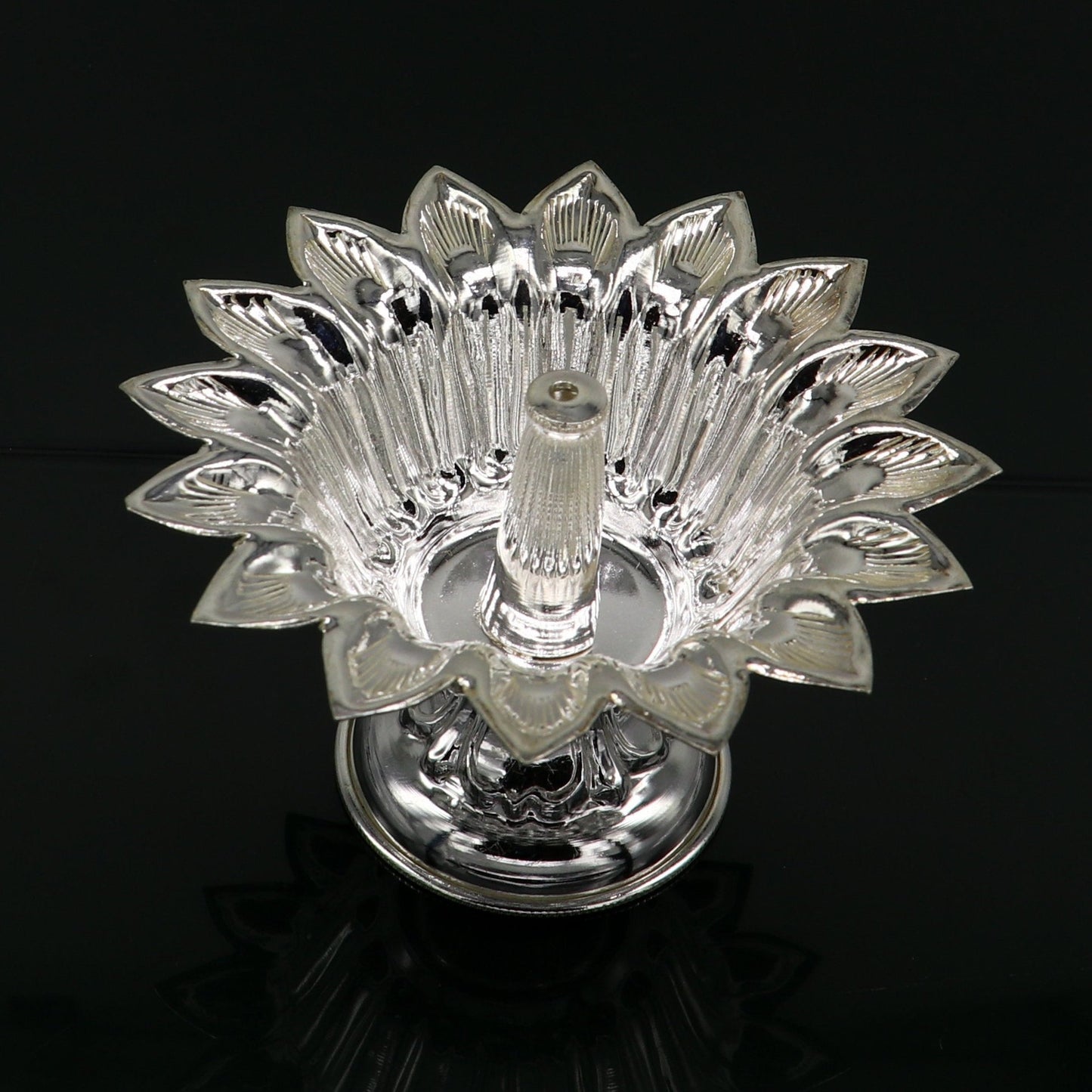 999 pure silver handmade elegant oil lamp, silver home temple utensils, silver diya, deepak, silver vessels, silver art decorative art su173 - TRIBAL ORNAMENTS