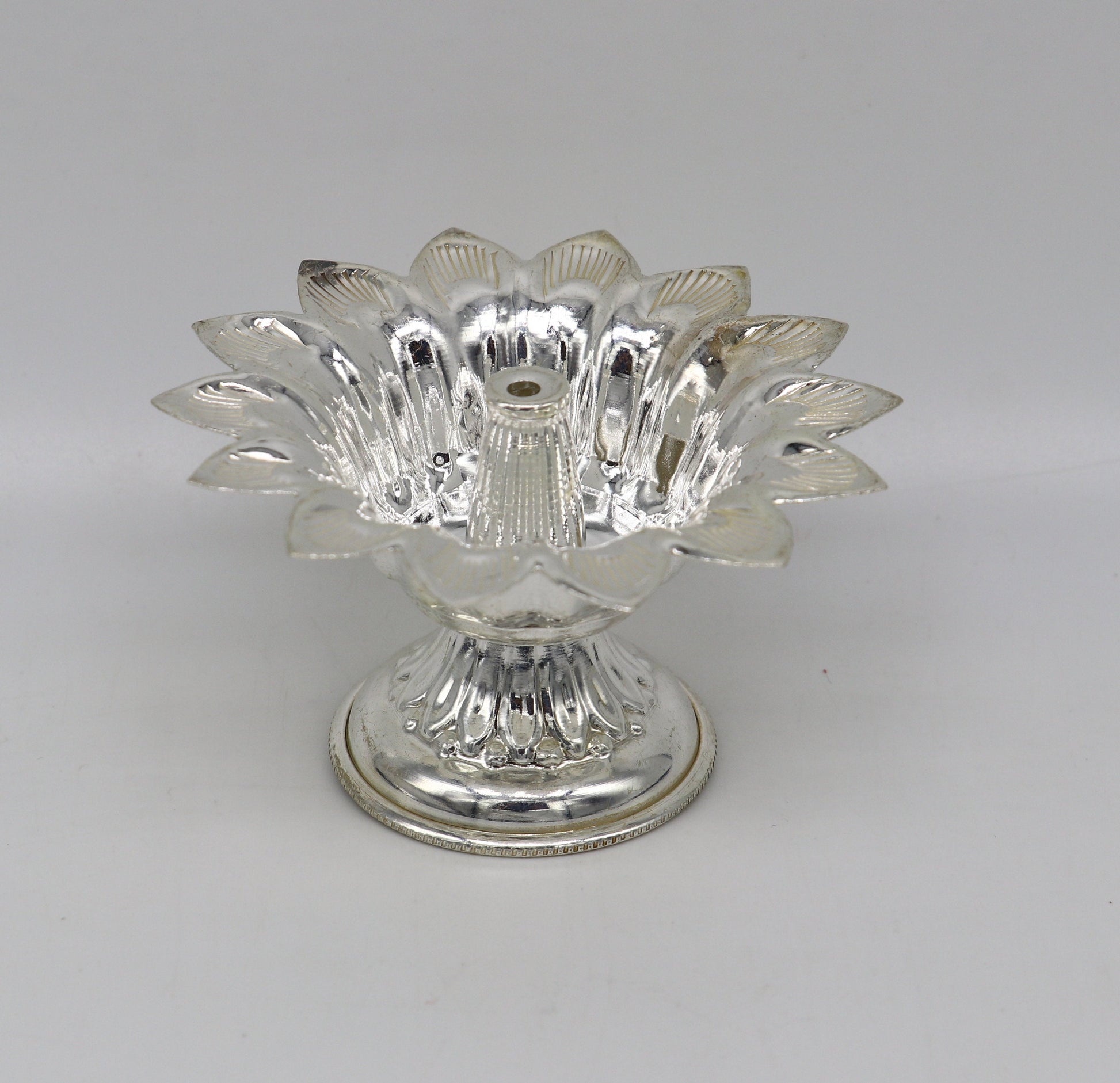 Fine 999 silver handmade flower shape oil lamp, silver temple utensils, silver diya, deepak, silver vessels, silver art decorative art su174 - TRIBAL ORNAMENTS