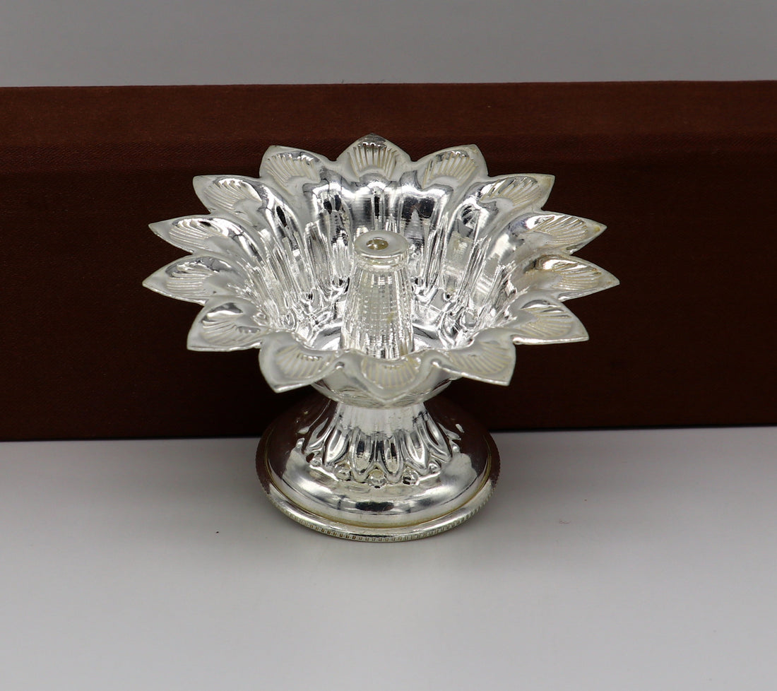 Fine 999 silver handmade flower shape oil lamp, silver temple utensils, silver diya, deepak, silver vessels, silver art decorative art su174 - TRIBAL ORNAMENTS