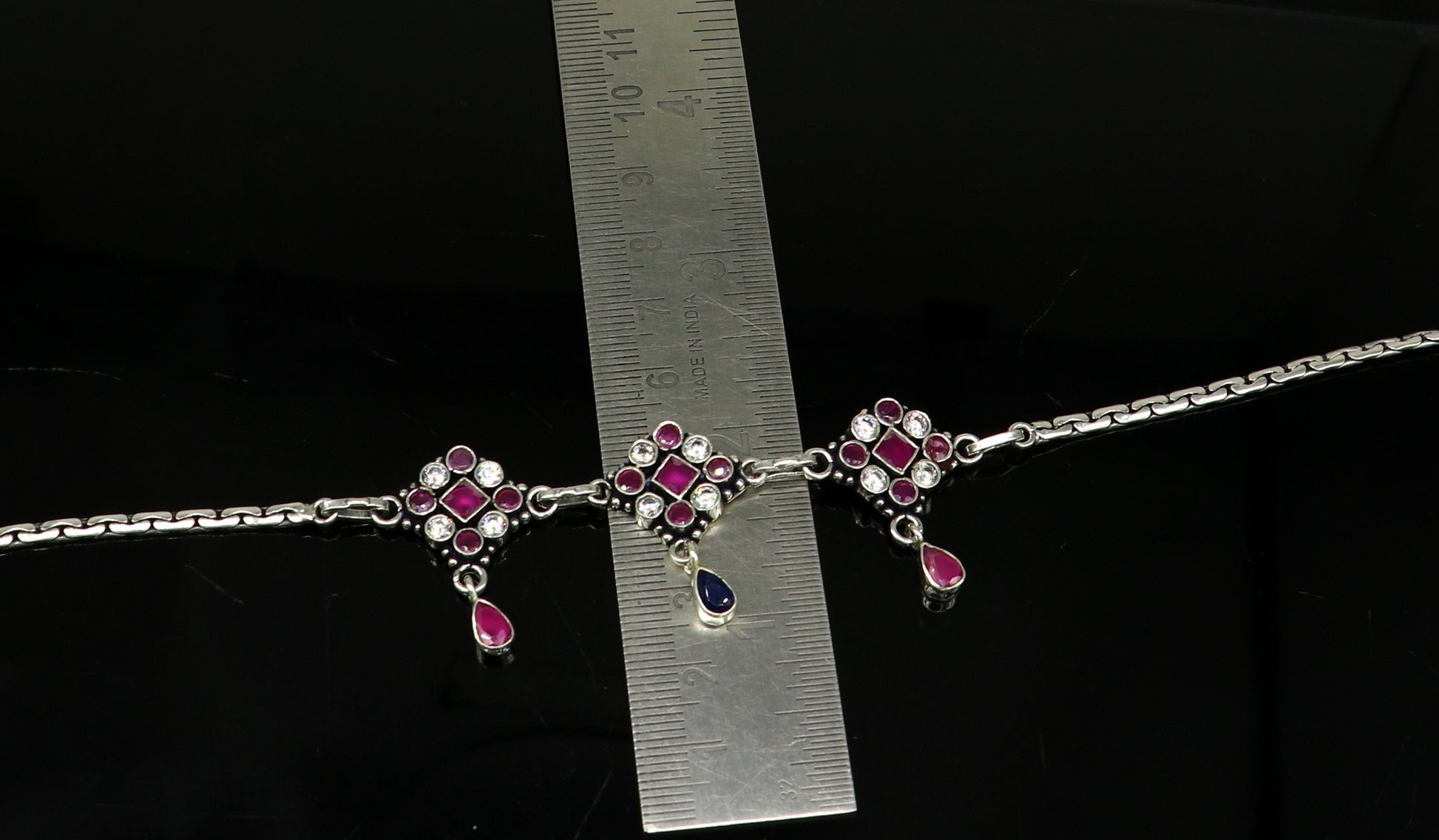 925 sterling silver customized anklet bracelet, best gifting anklets, customized cut stone anklets unique stylish jewelry india  ank51 - TRIBAL ORNAMENTS