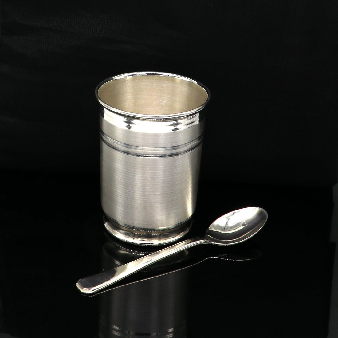 999 fine solid silver handmade water glass or milk tumbler and spoon, best baby set, excellent baby gifting utensils, silver article sv121 - TRIBAL ORNAMENTS