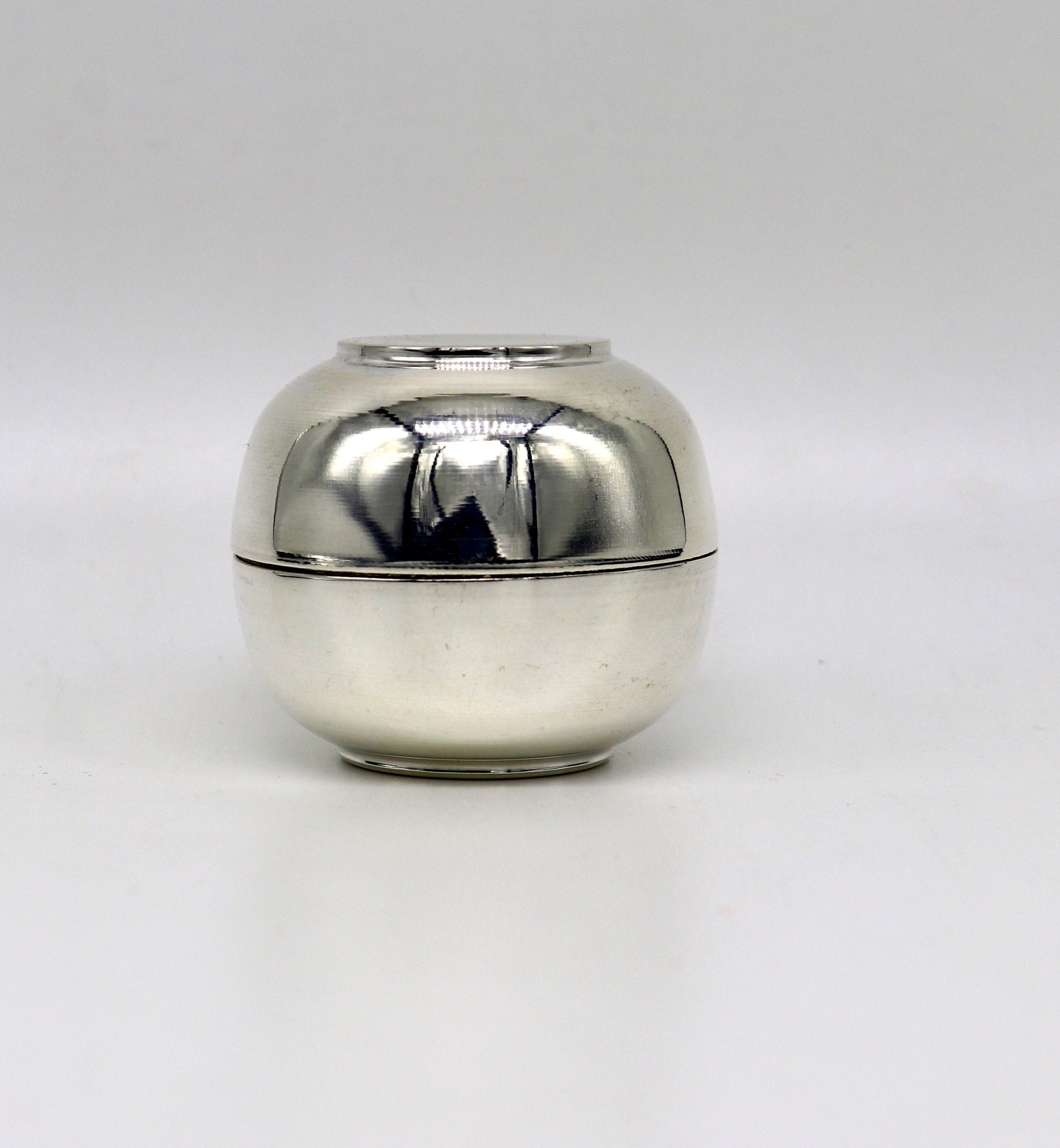 999 fine silver handmade Prasad box with cap for idols, trinket box, container box, brides gifting, jewelry box, solid silver article stb96 - TRIBAL ORNAMENTS