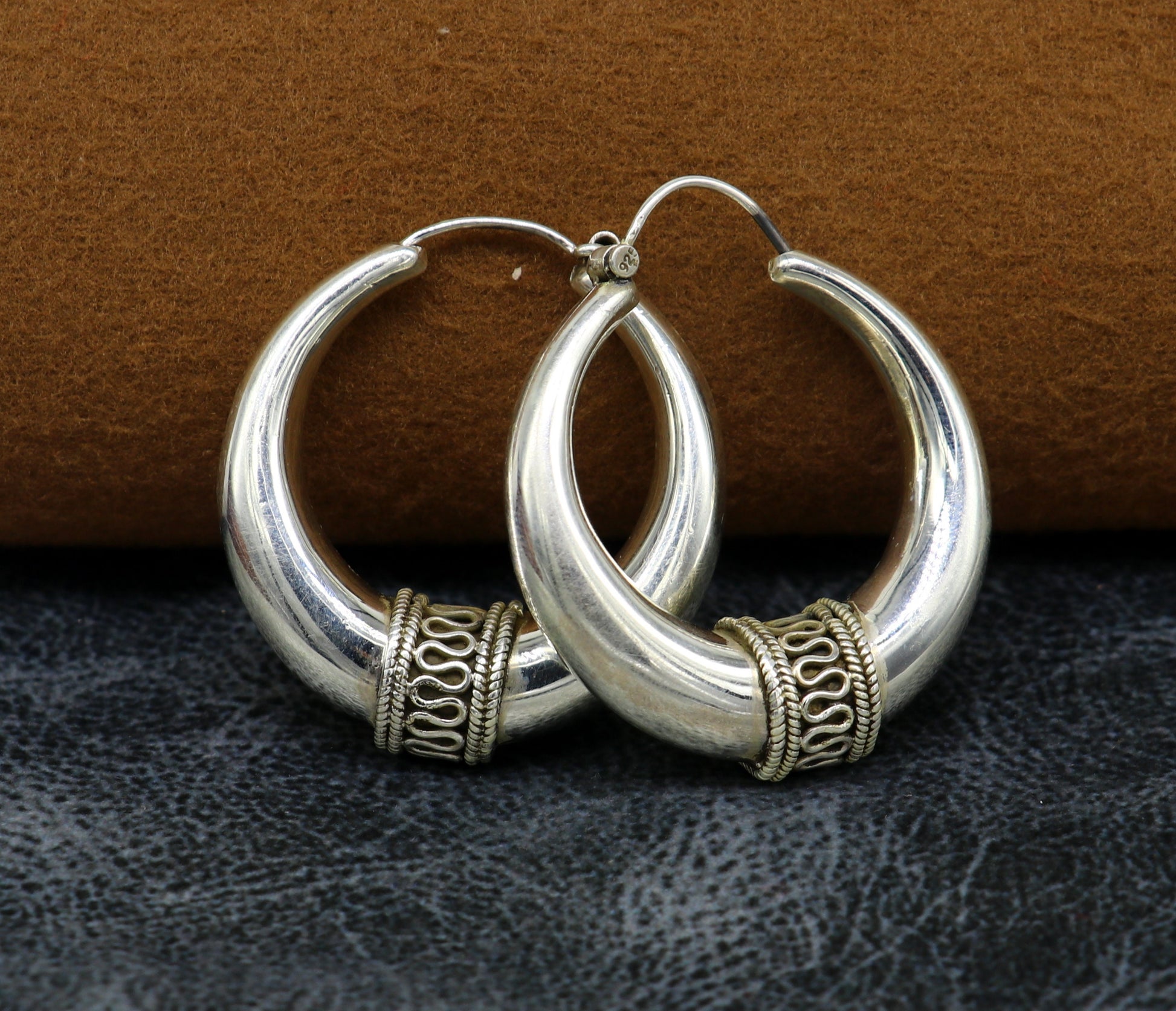 Vintage 925 sterling silver fabulous vintage plain design elegant hoops earrings kundal tribal belly dance brides maid dainty jewelry ear613 - TRIBAL ORNAMENTS