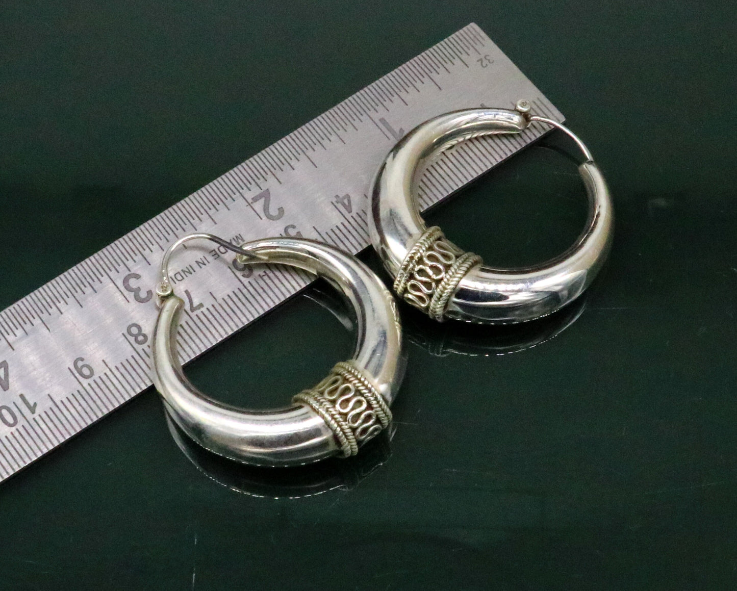 Vintage 925 sterling silver fabulous vintage plain design elegant hoops earrings kundal tribal belly dance brides maid dainty jewelry ear613 - TRIBAL ORNAMENTS