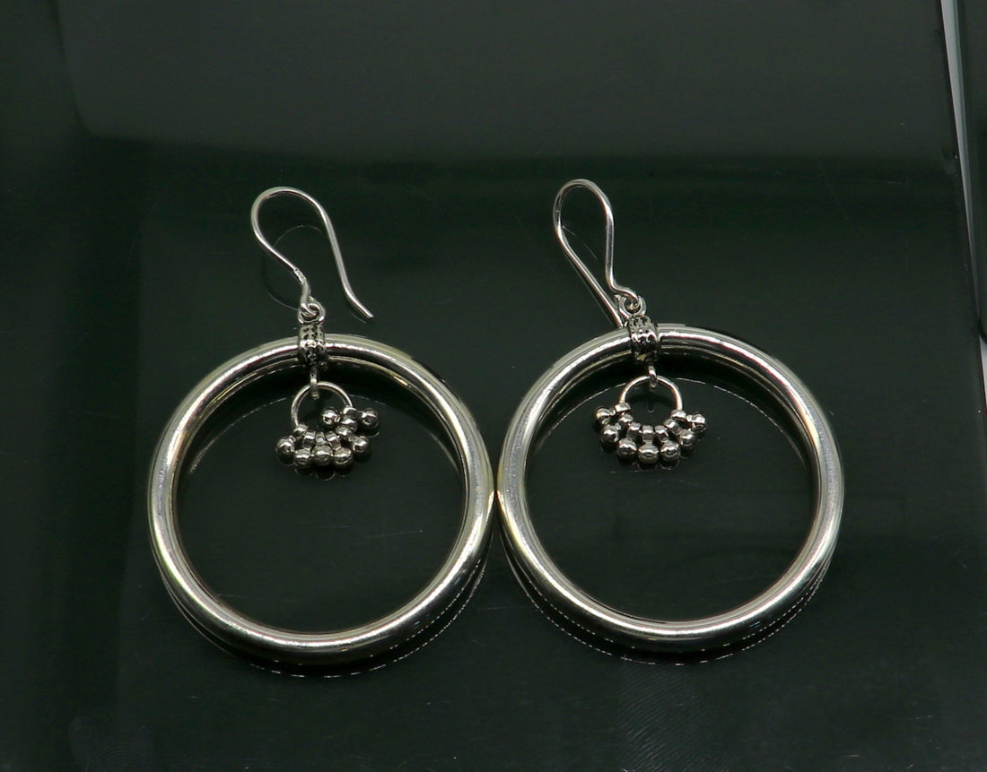 925 fine sterling silver customized round circle hoops earring, beautiful brides wedding earrings drop dangle charm jewelry ear607 - TRIBAL ORNAMENTS