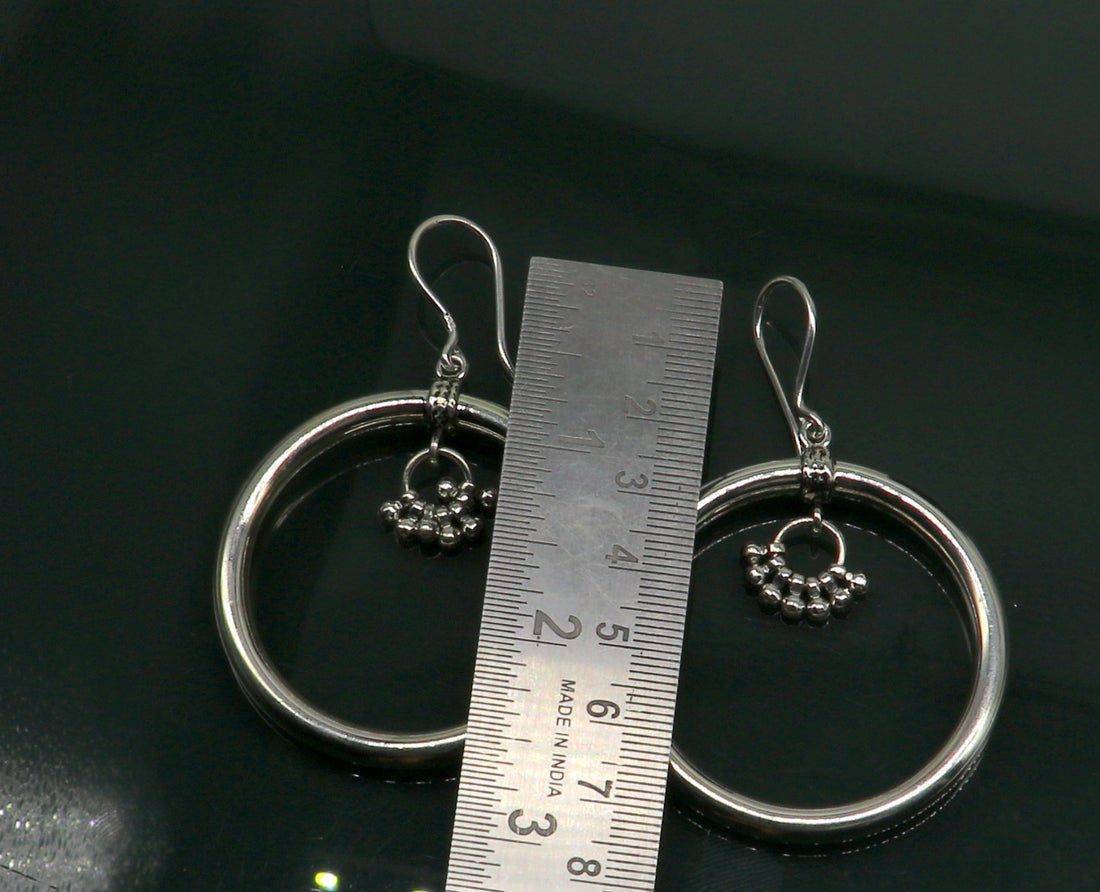 925 fine sterling silver customized round circle hoops earring, beautiful brides wedding earrings drop dangle charm jewelry ear607 - TRIBAL ORNAMENTS