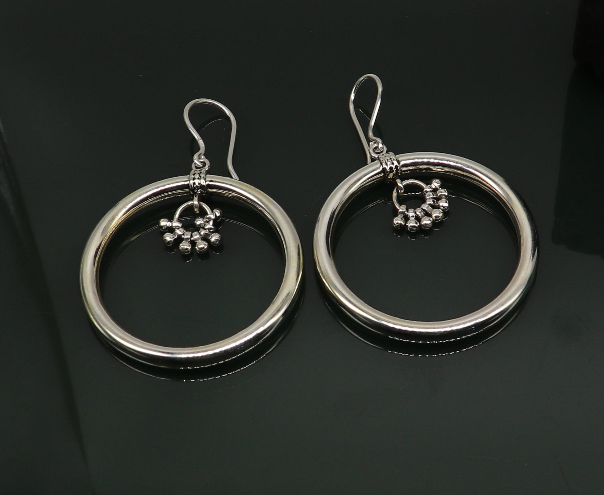 925 fine sterling silver customized round circle hoops earring, beautiful brides wedding earrings drop dangle charm jewelry ear607 - TRIBAL ORNAMENTS