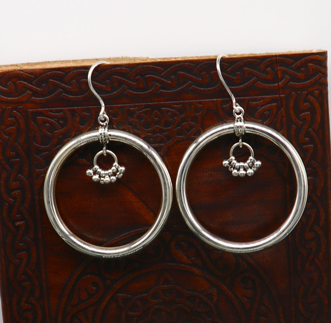 925 fine sterling silver customized round circle hoops earring, beautiful brides wedding earrings drop dangle charm jewelry ear607 - TRIBAL ORNAMENTS
