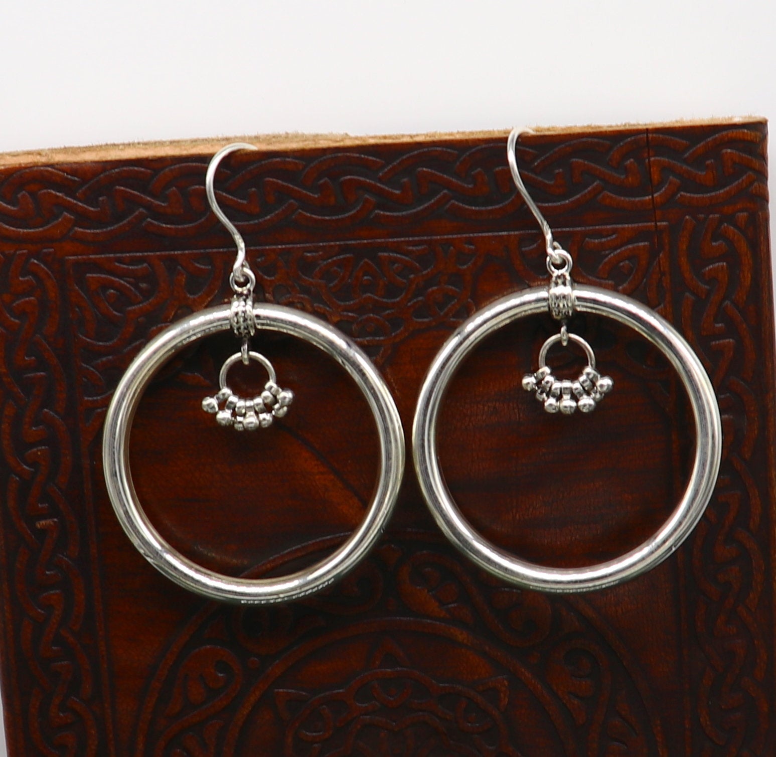 925 fine sterling silver customized round circle hoops earring, beautiful brides wedding earrings drop dangle charm jewelry ear607 - TRIBAL ORNAMENTS