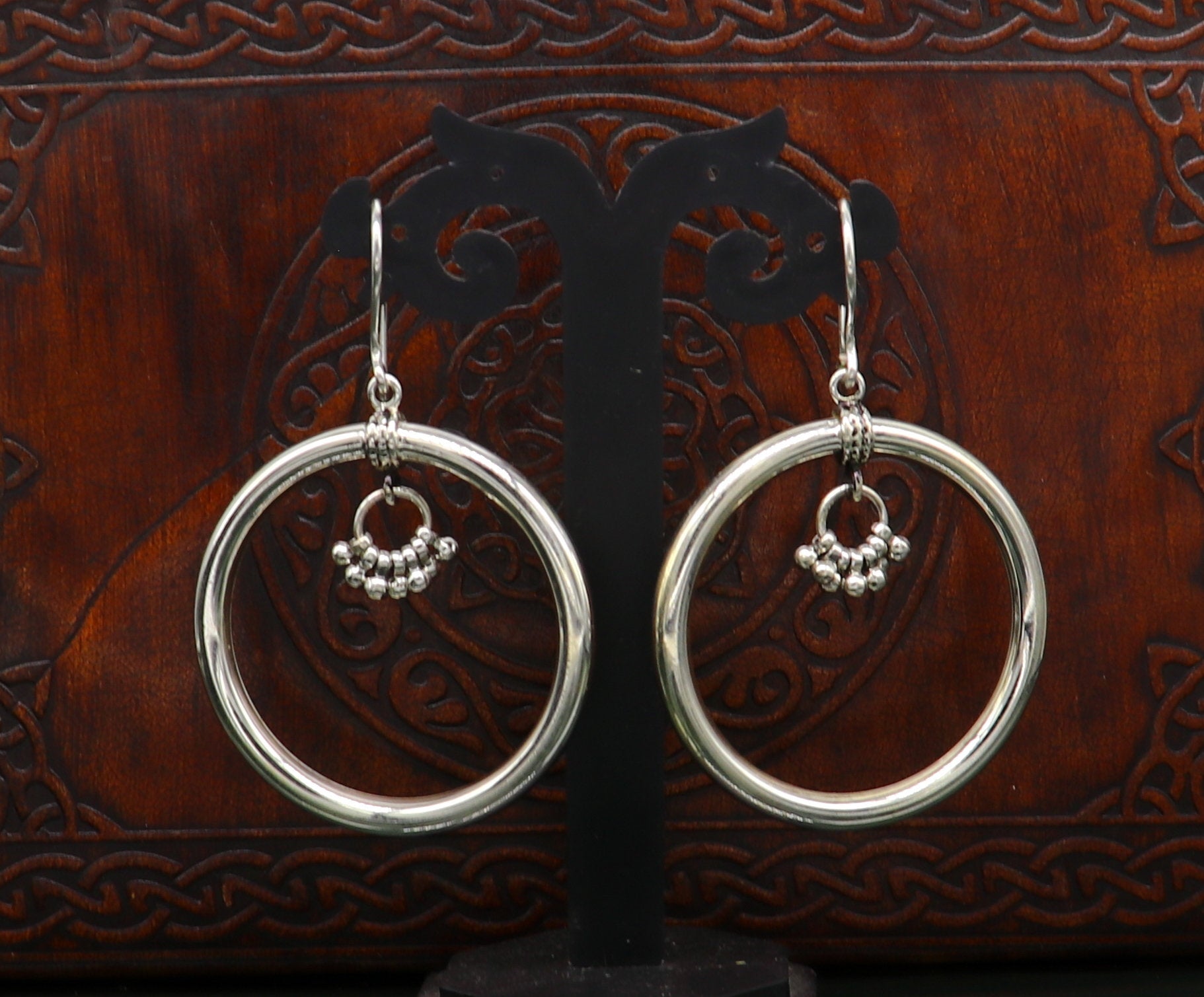 925 fine sterling silver customized round circle hoops earring, beautiful brides wedding earrings drop dangle charm jewelry ear607 - TRIBAL ORNAMENTS
