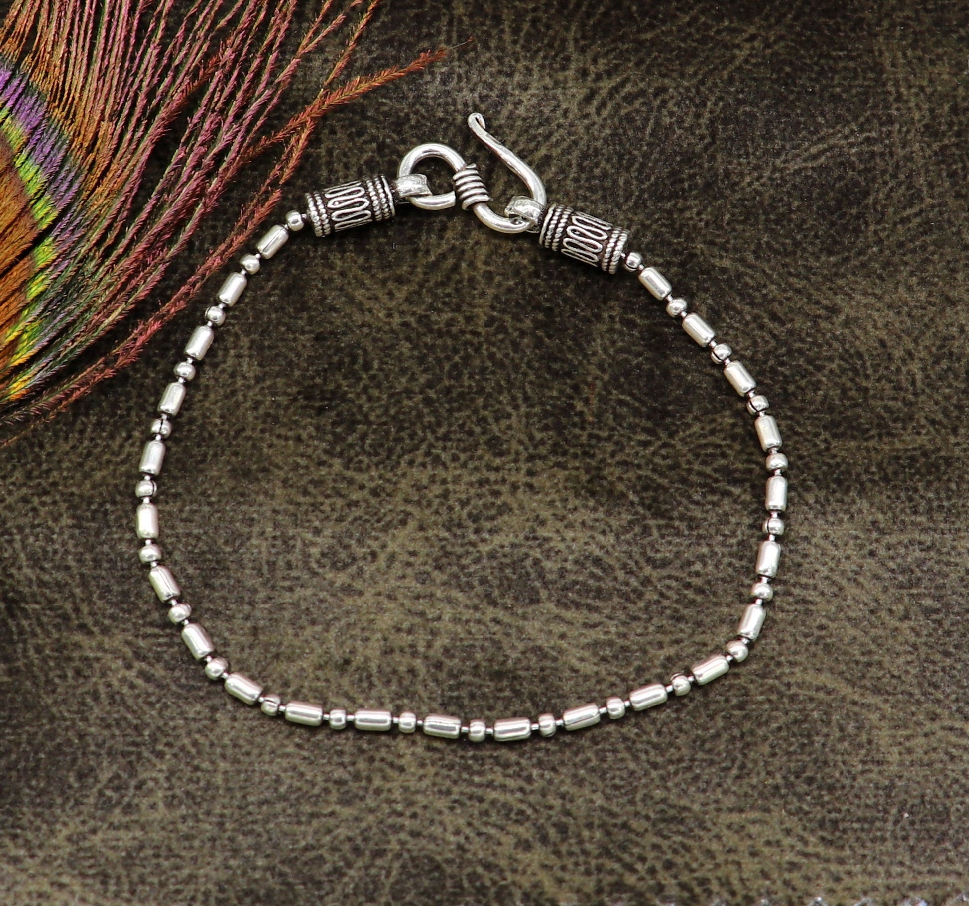 8" long 925 sterling silver customized design beaded bracelet, excellent girl's bracelet best gifting jewelry stylish unique jewelry nsbr258 - TRIBAL ORNAMENTS