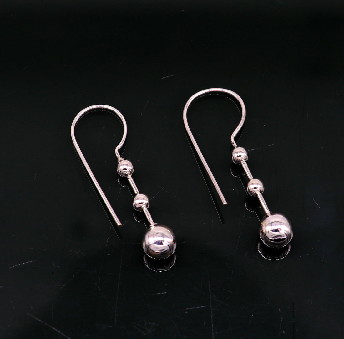 Awesome 925 sterling silver shiny drop dangle hoops earring, excellent brides collection, best gifting to her earrings from India ear650 - TRIBAL ORNAMENTS