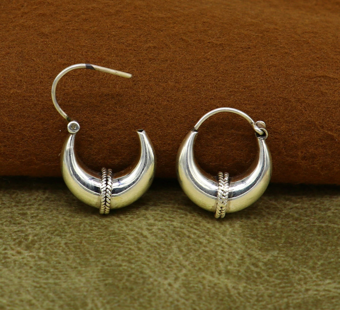 925 sterling silver fabulous hoops earring, vintage antique tribal kundal earring from Rajasthan India, best gifting unisex jewelry ear627 - TRIBAL ORNAMENTS