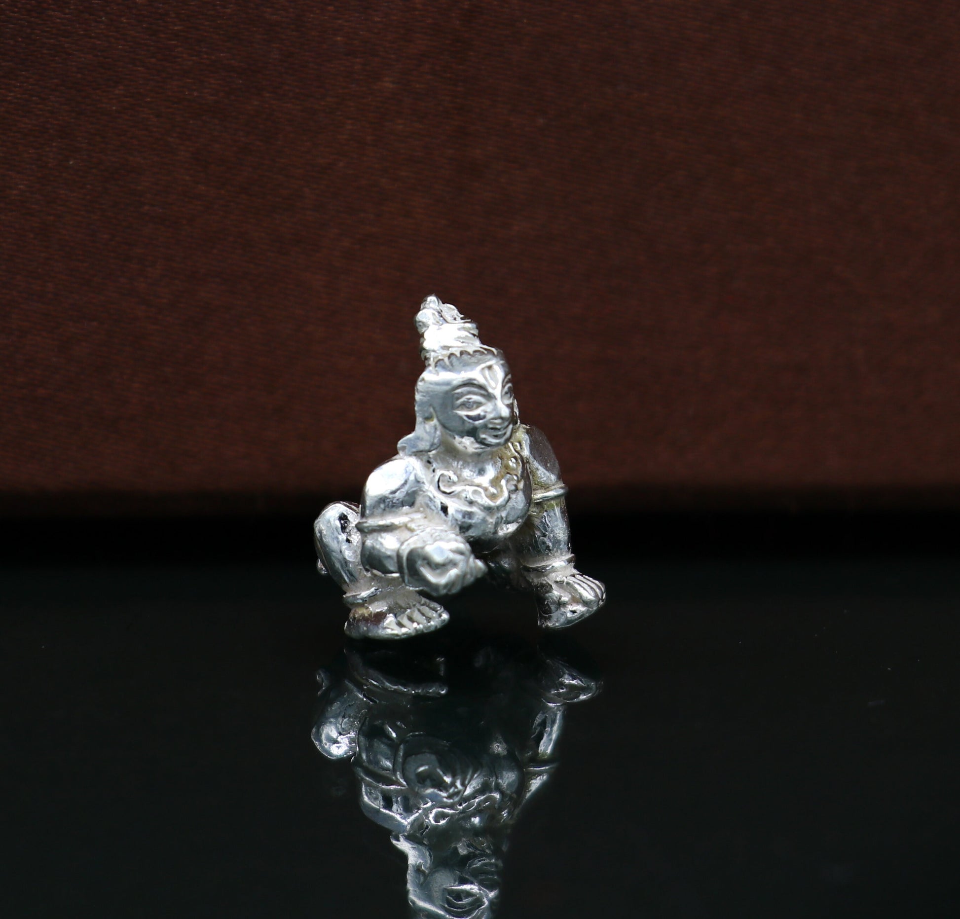 Solid silver handmade Hindu idol little Krishna, Ladu Gopal, small statue sculpture home temple Balgopal puja art, crawling krishna su198 - TRIBAL ORNAMENTS