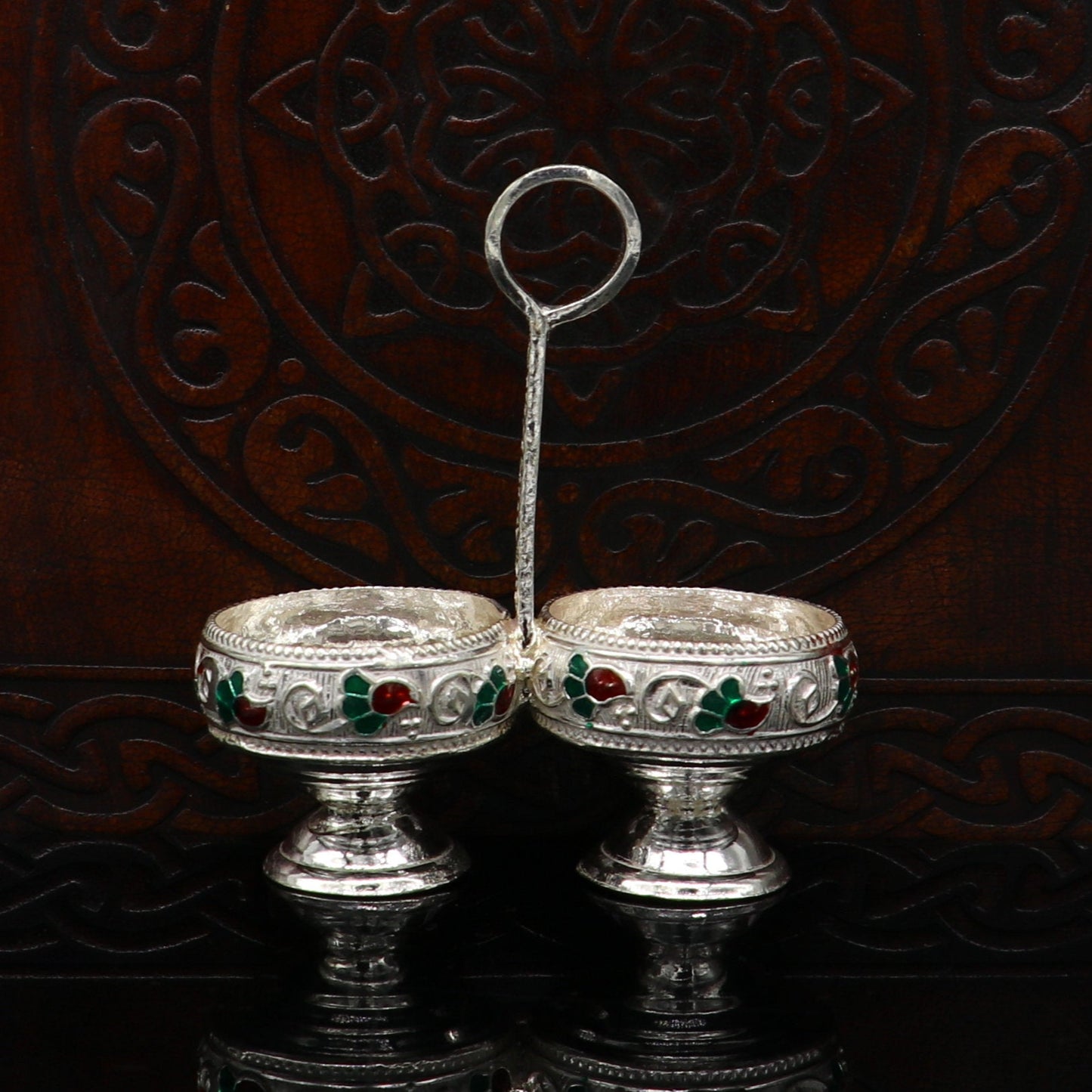 925 sterling silver handmade customized work puja utensils, silver tilak bowl, kesar chaindan kumkum patra or bowl, silver article su154 - TRIBAL ORNAMENTS