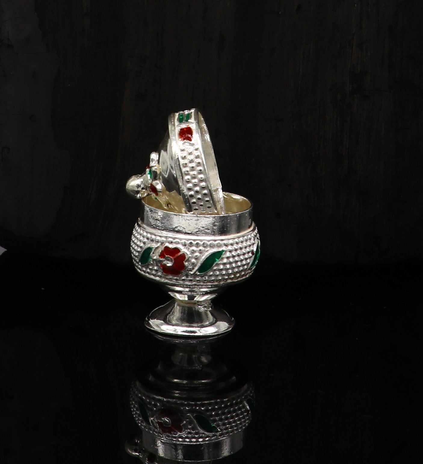 925 Sterling silver handmade fabulous trinket box, solid container box, casket box, sindoor box, enamel work customized gifting box stb91 - TRIBAL ORNAMENTS