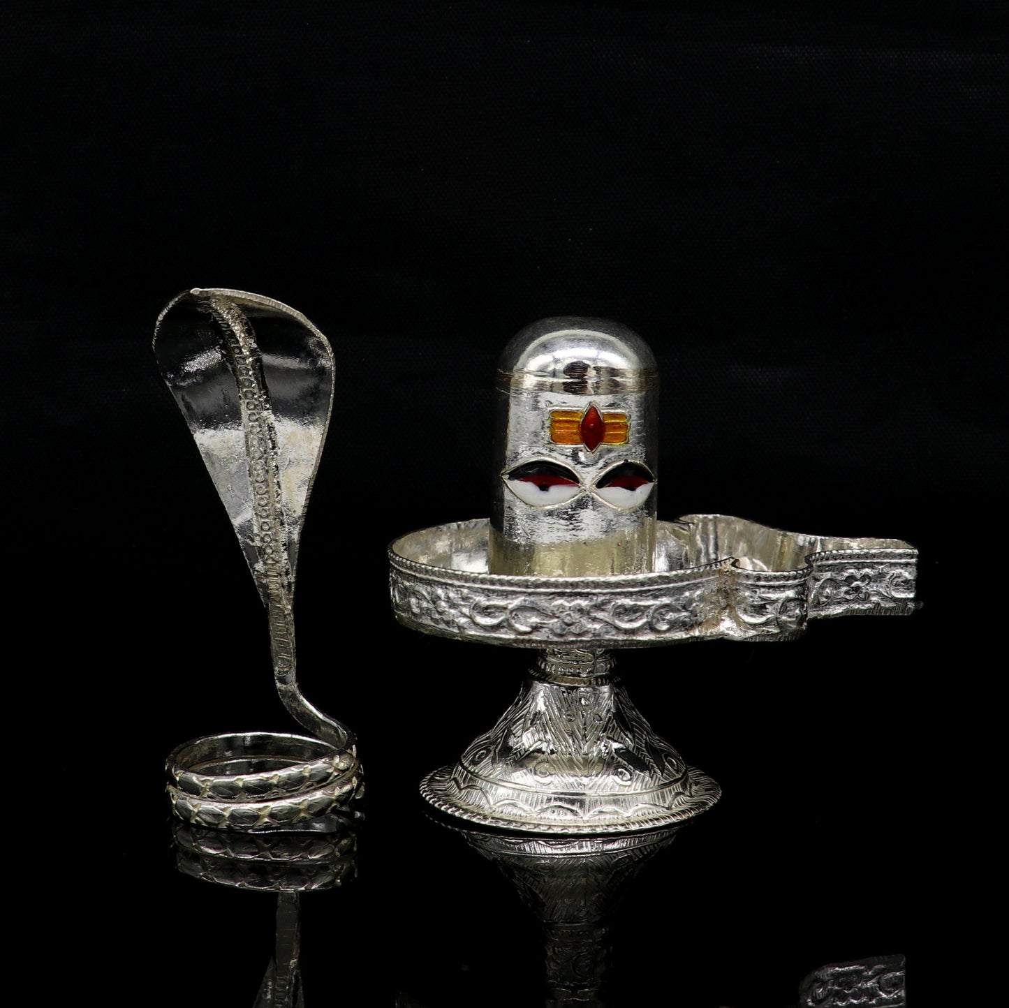 925 sterling silver handmade small Lord shiva-Linga Stand, silver utensil, silver puja temple art, shiva lingam stand with serpent su160 - TRIBAL ORNAMENTS