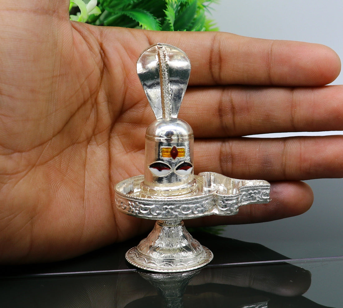 925 sterling silver handmade small Lord shiva-Linga Stand, silver utensil, silver puja temple art, shiva lingam stand with serpent su160 - TRIBAL ORNAMENTS