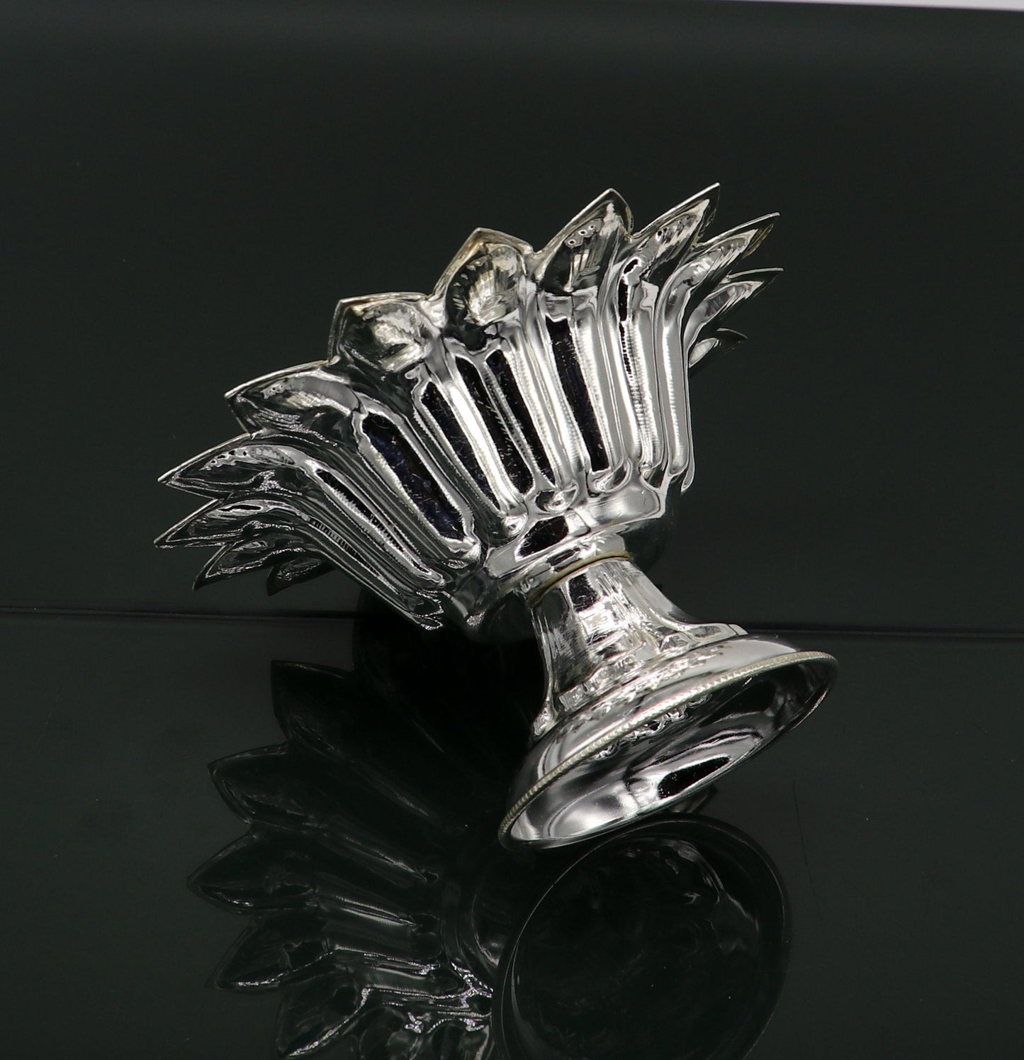 999 pure silver handmade elegant oil lamp, silver home temple utensils, silver diya, deepak, silver vessels, silver art decorative art su172 - TRIBAL ORNAMENTS