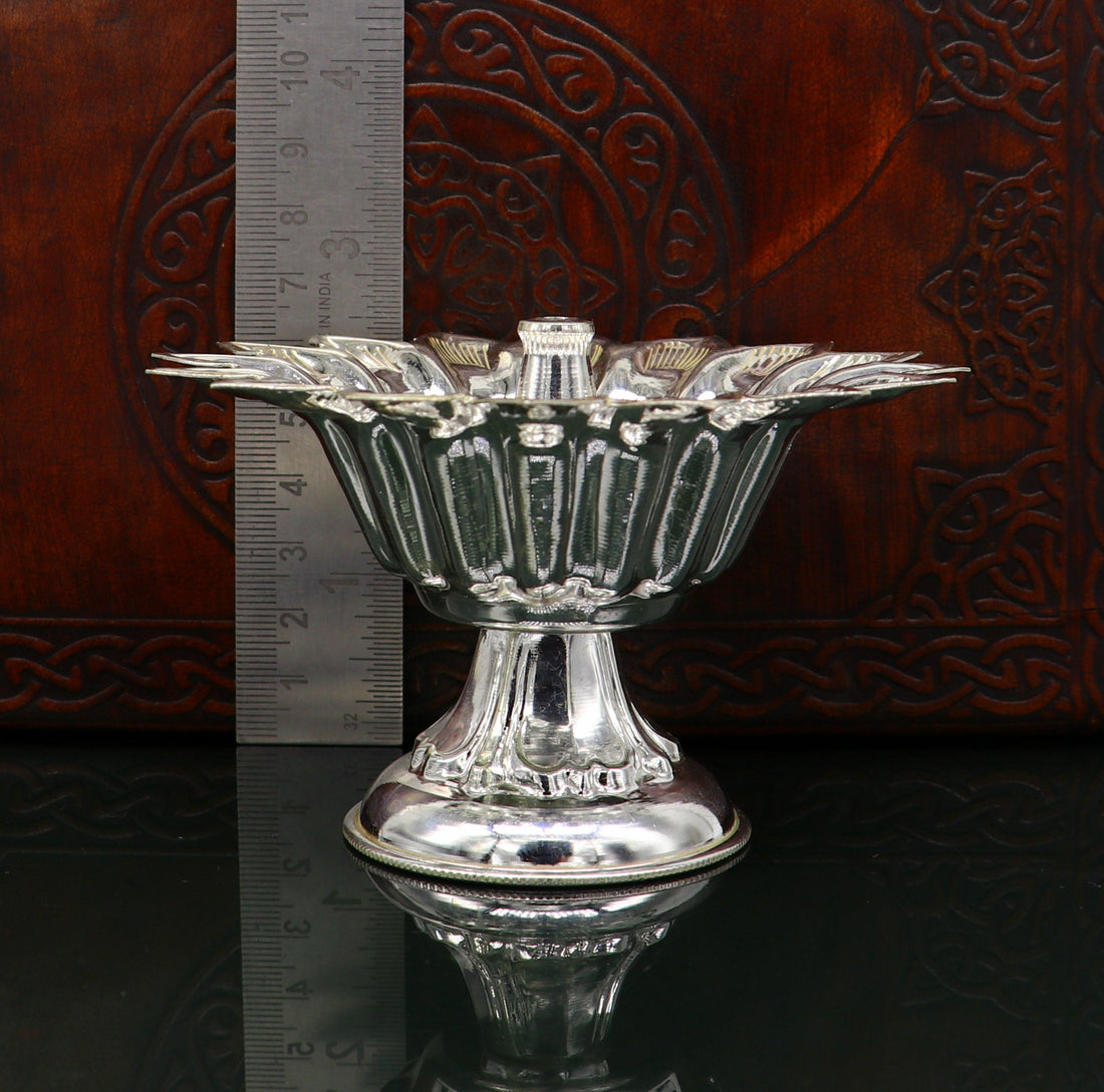 999 pure silver handmade elegant oil lamp, silver home temple utensils, silver diya, deepak, silver vessels, silver art decorative art su173 - TRIBAL ORNAMENTS