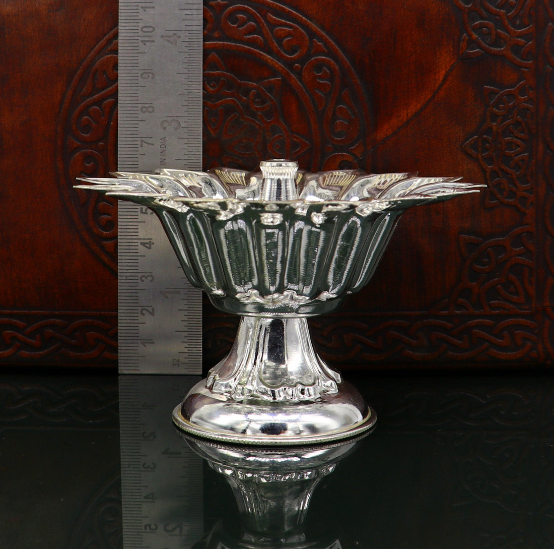 999 pure silver handmade elegant oil lamp, silver home temple utensils, silver diya, deepak, silver vessels, silver art decorative art su172 - TRIBAL ORNAMENTS