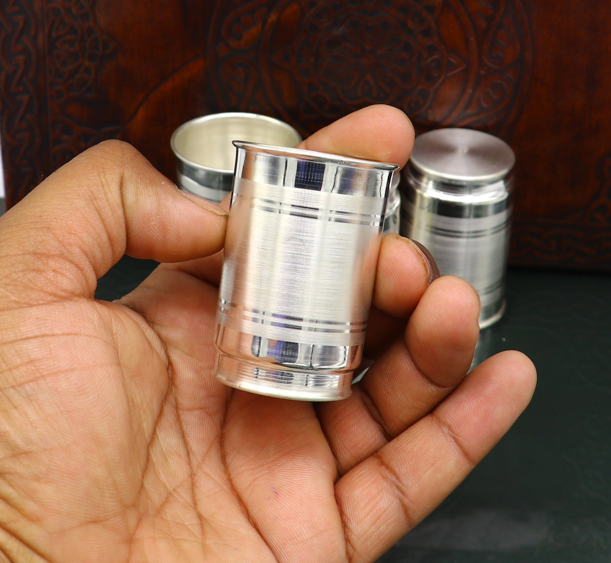 999 silver handmade baby glass set, water/milk Glass tumbler, best gifting silver vodka glass, wine glass set, baby feeding utensils sv134 - TRIBAL ORNAMENTS