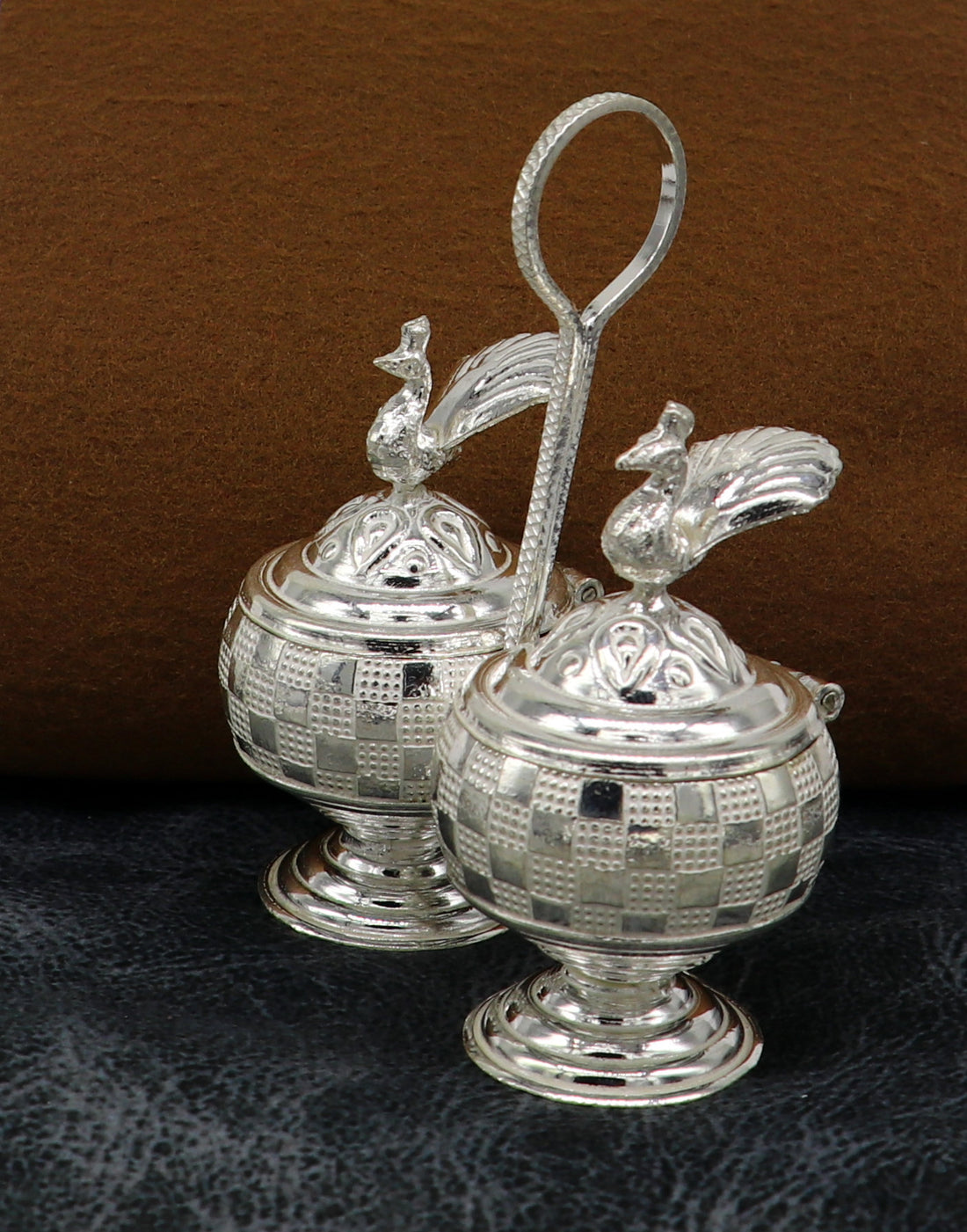 Vintage 925 sterling silver peacock trinket box, excellent kumkum/ sindur, sandal, saffron tilak box, brides gift or puja utensils su183 - TRIBAL ORNAMENTS