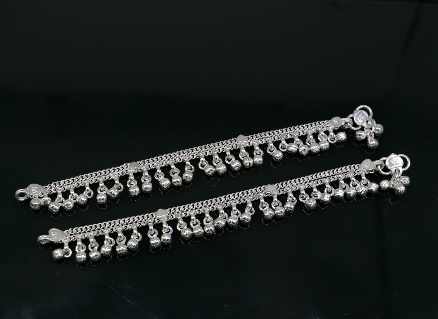 5.5" Pure sterling silver handmade jingling anklets baby ankle bracelet, best gifting noisy anklets kids jewelry from India ank312 - TRIBAL ORNAMENTS
