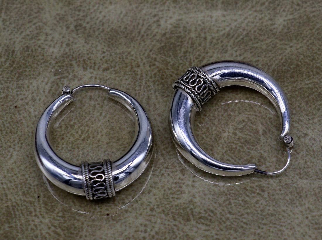 Vintage 925 sterling silver fabulous vintage plain design elegant hoops earrings kundal tribal belly dance brides maid dainty jewelry ear613 - TRIBAL ORNAMENTS