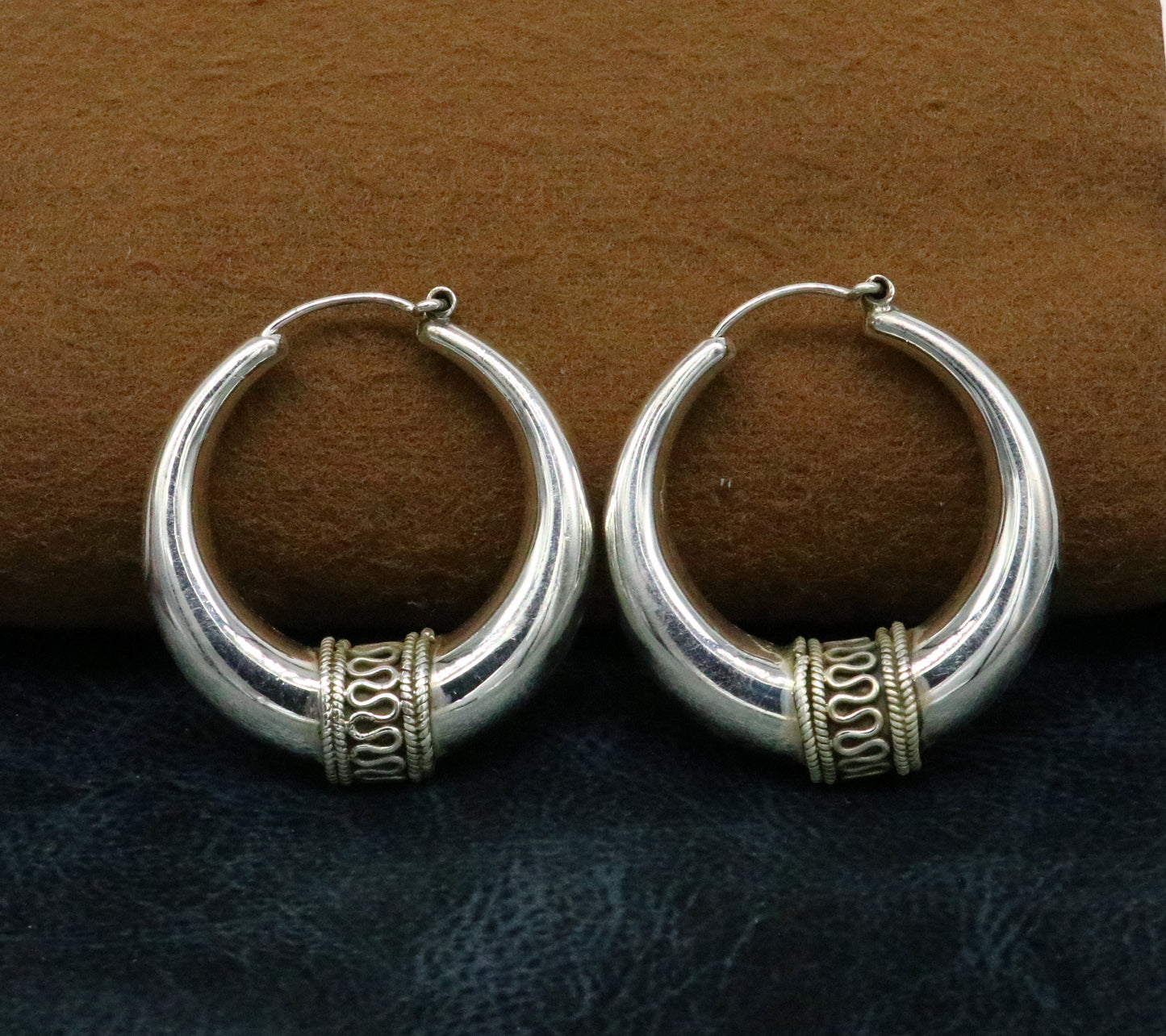 Vintage 925 sterling silver fabulous vintage plain design elegant hoops earrings kundal tribal belly dance brides maid dainty jewelry ear613 - TRIBAL ORNAMENTS