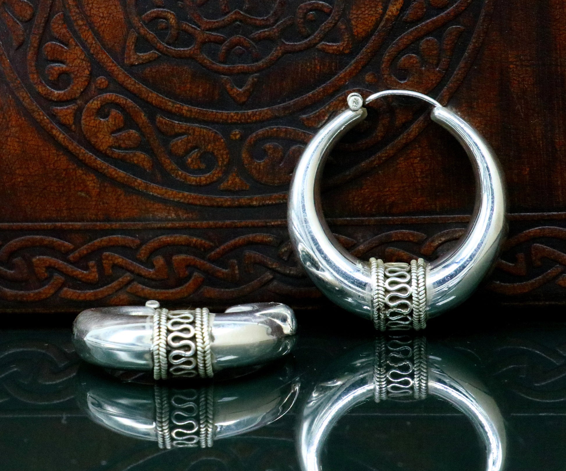 Vintage 925 sterling silver fabulous vintage plain design elegant hoops earrings kundal tribal belly dance brides maid dainty jewelry ear613 - TRIBAL ORNAMENTS