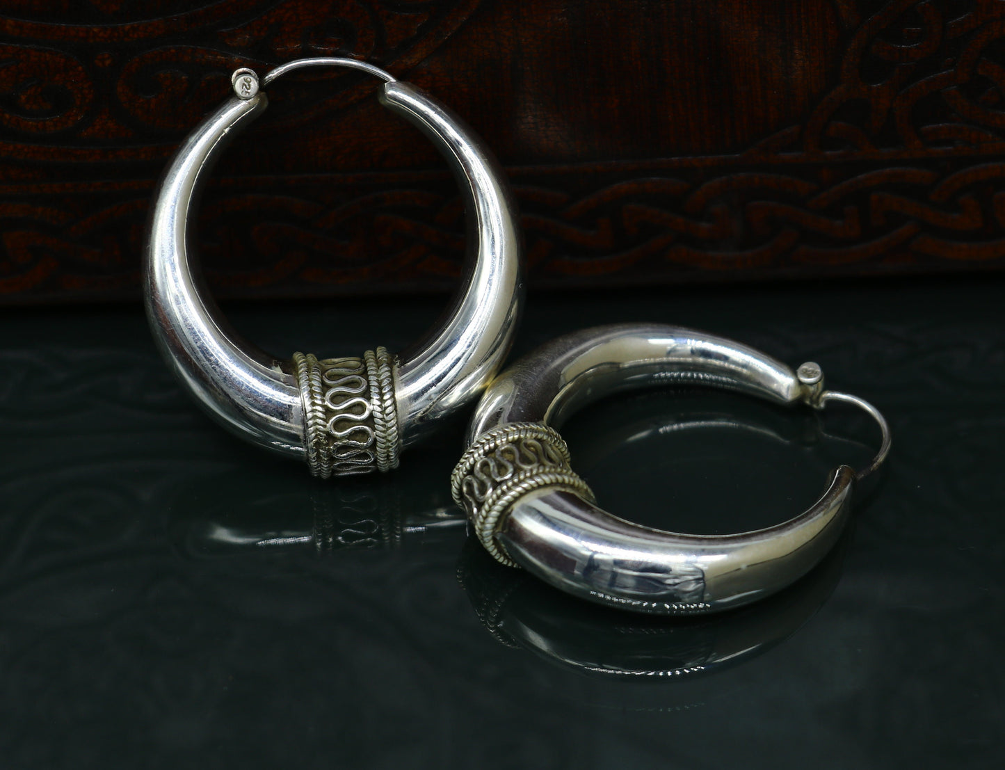 Vintage 925 sterling silver fabulous vintage plain design elegant hoops earrings kundal tribal belly dance brides maid dainty jewelry ear613 - TRIBAL ORNAMENTS