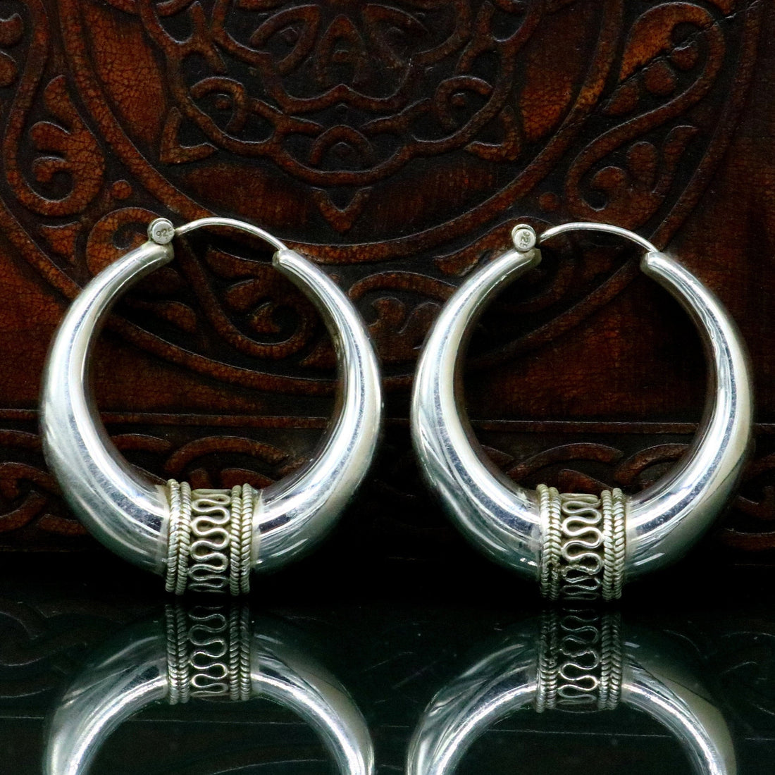 Vintage 925 sterling silver fabulous vintage plain design elegant hoops earrings kundal tribal belly dance brides maid dainty jewelry ear613 - TRIBAL ORNAMENTS