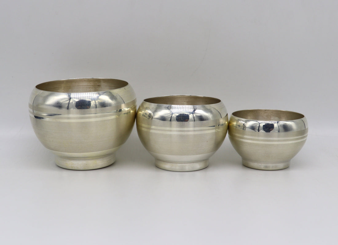 999 fine silver handmade baby food bowl, all sizes silver bowl vessel, silver baby food dining set, silver utensils gifting article sv146 - TRIBAL ORNAMENTS