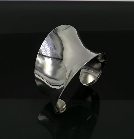 Pure 925 sterling silver solid open face adjustable bangle bracelet, gorgeous bright shiny curved bangle, best brides gift wedding cuff38 - TRIBAL ORNAMENTS