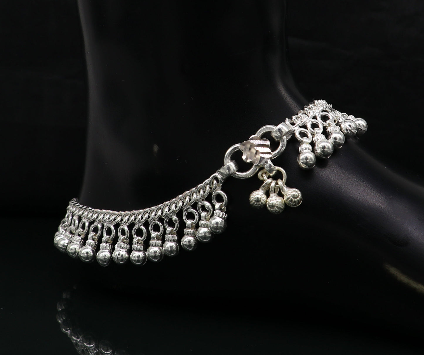 Solid sterling silver customized waved jingling bells anklets, gorgeous tribal belly dance elegant anklets foot bracelet noisy anklet ank329 - TRIBAL ORNAMENTS