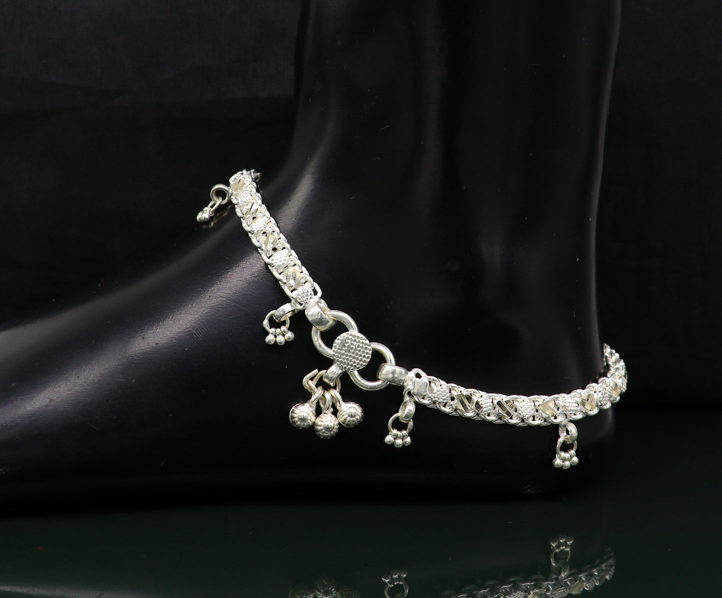 11.8"  sterling silver solid customized design ankle bracelet foot bracelet anklets vintage designer tribal belly dance jewelry ank326 - TRIBAL ORNAMENTS