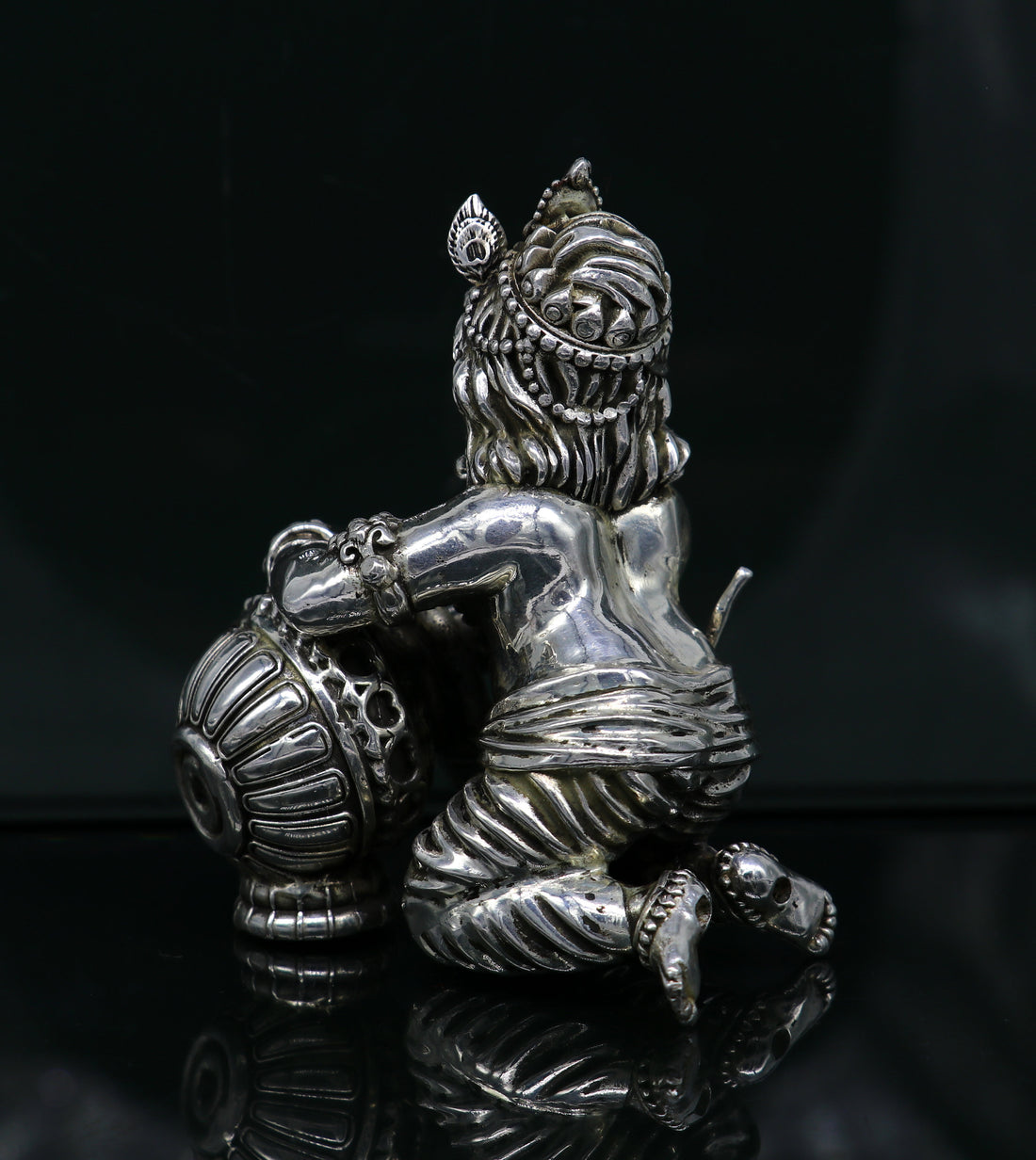 925 Sterling silver customized Idol Krishna Bal Gopal statue figurine, laddu gopal sculpture home temple utensil, silver article su208 - TRIBAL ORNAMENTS