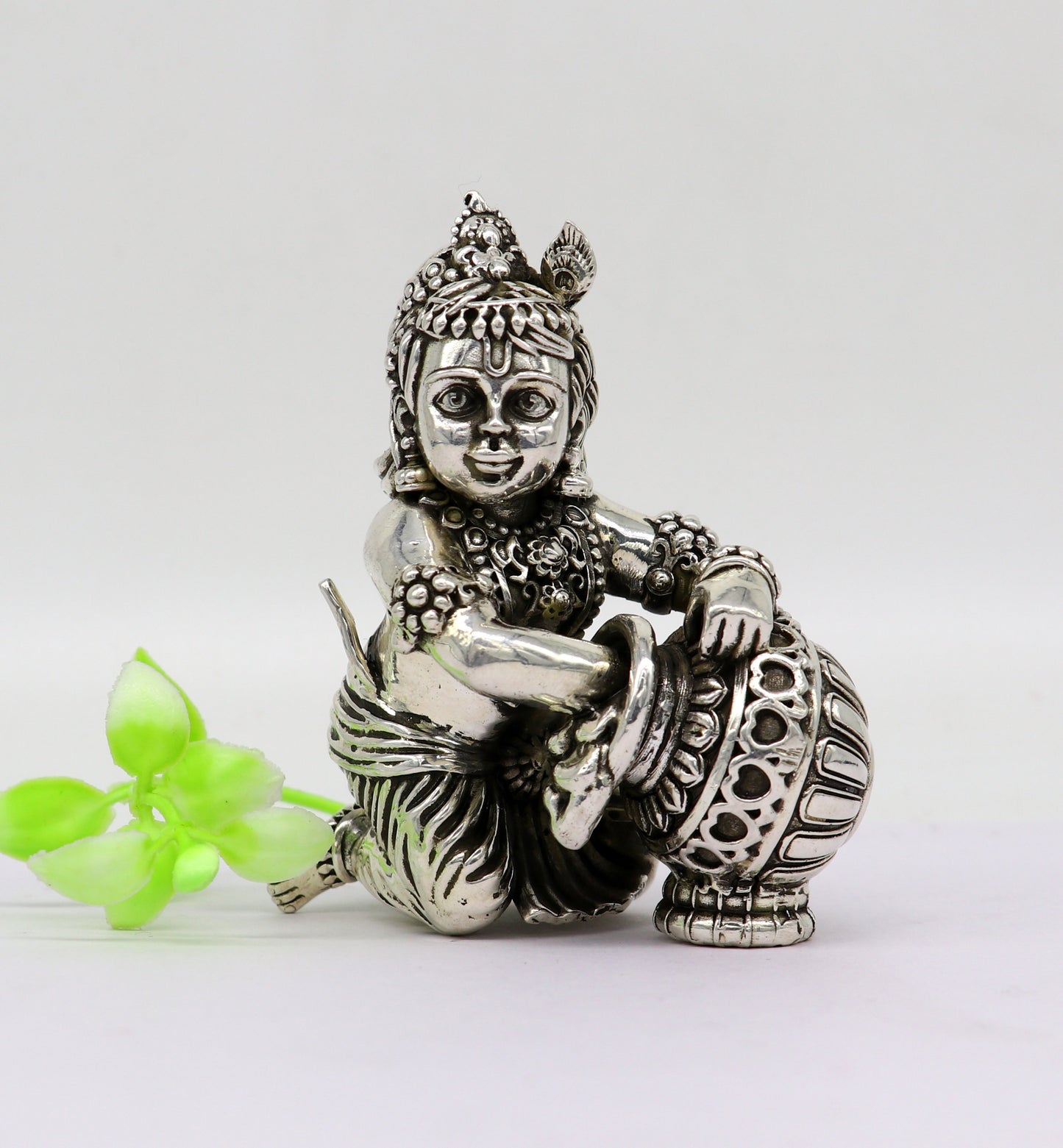 925 Sterling silver customized Idol Krishna Bal Gopal statue figurine, laddu gopal sculpture home temple utensil, silver article su208 - TRIBAL ORNAMENTS