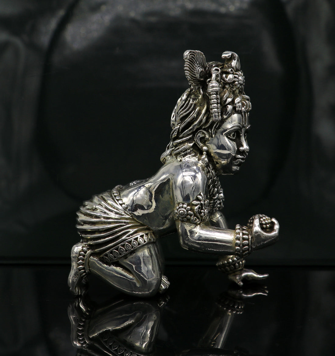 925 Sterling silver customized Idol Krishna Bal Gopal statue figurine, laddu gopal sculpture home temple utensil, silver article su209 - TRIBAL ORNAMENTS